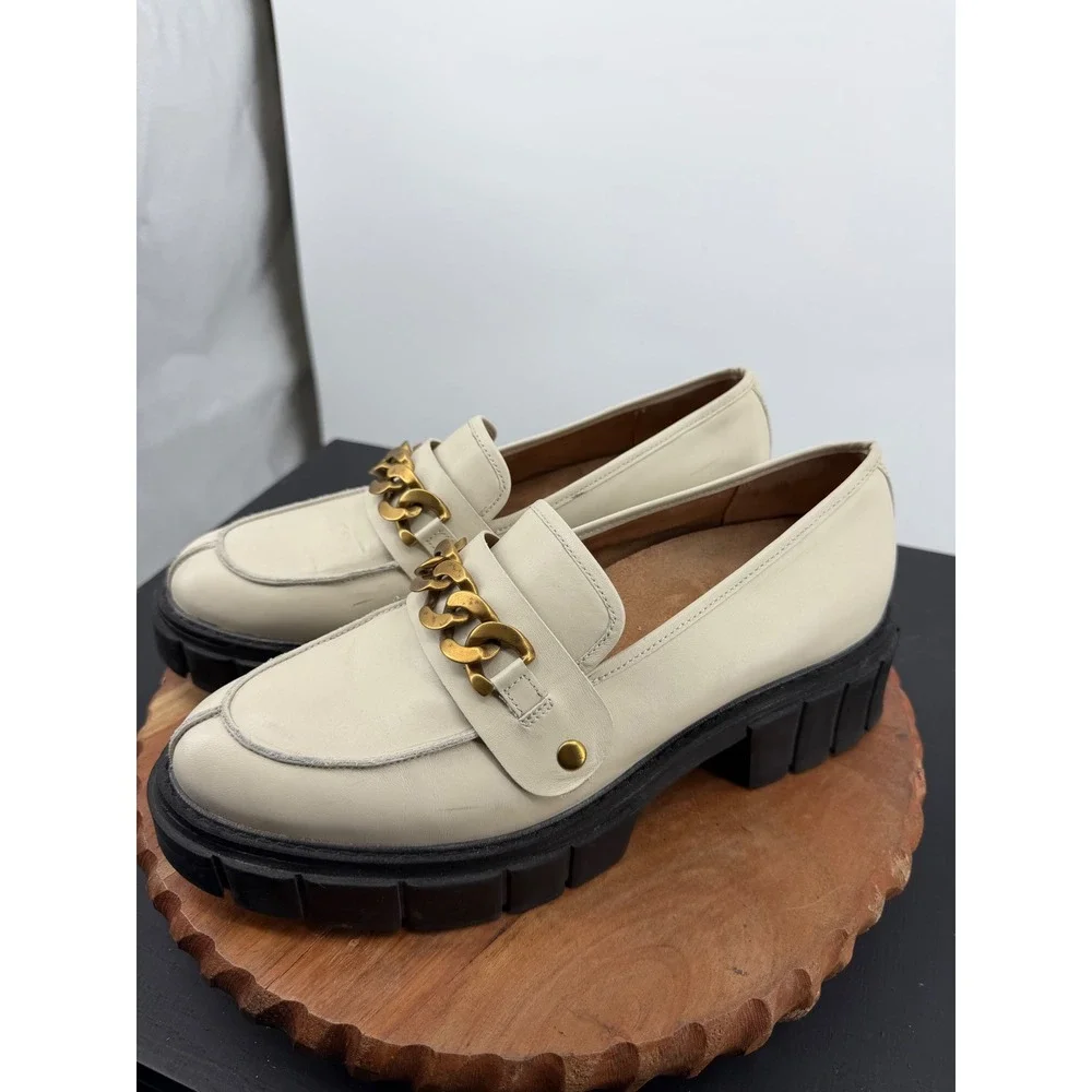 Vionic‎ Elodie Loafers Womens 11 Cream Good Leather Lug Sole Chain Platform